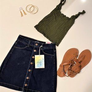 Jean Skirt & Ruched Green Crop Top